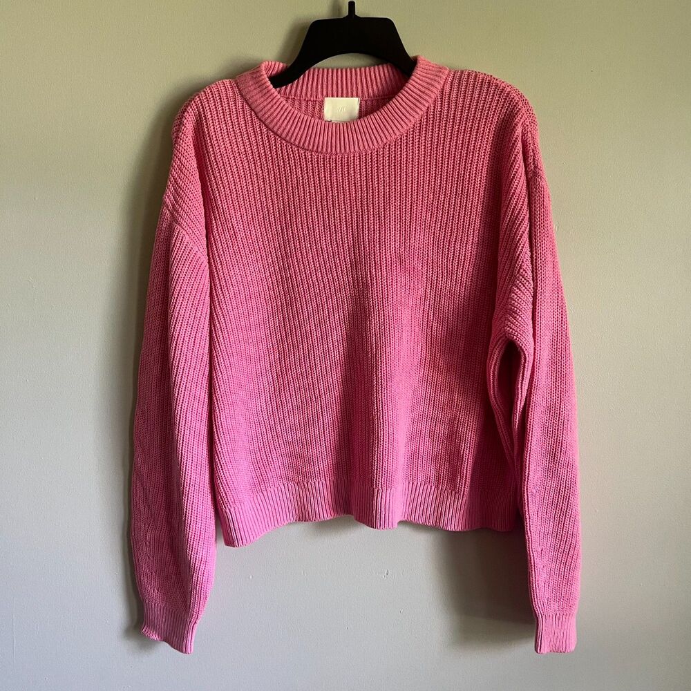 H&M Ribbed Knit Crewneck Sweater Women's Medium Bubblegum Pink NWT